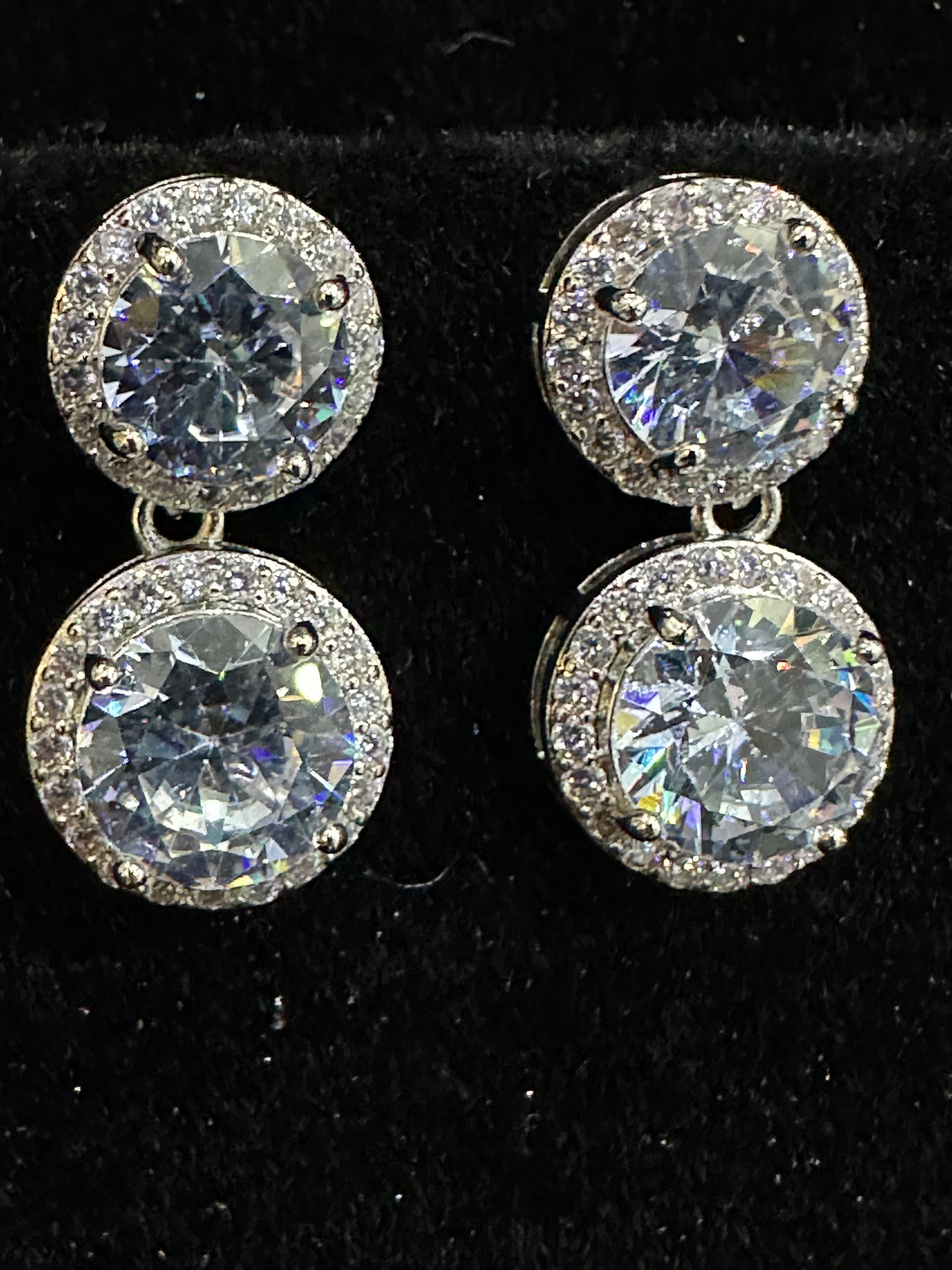 Double Round Crystal Drop Earrings