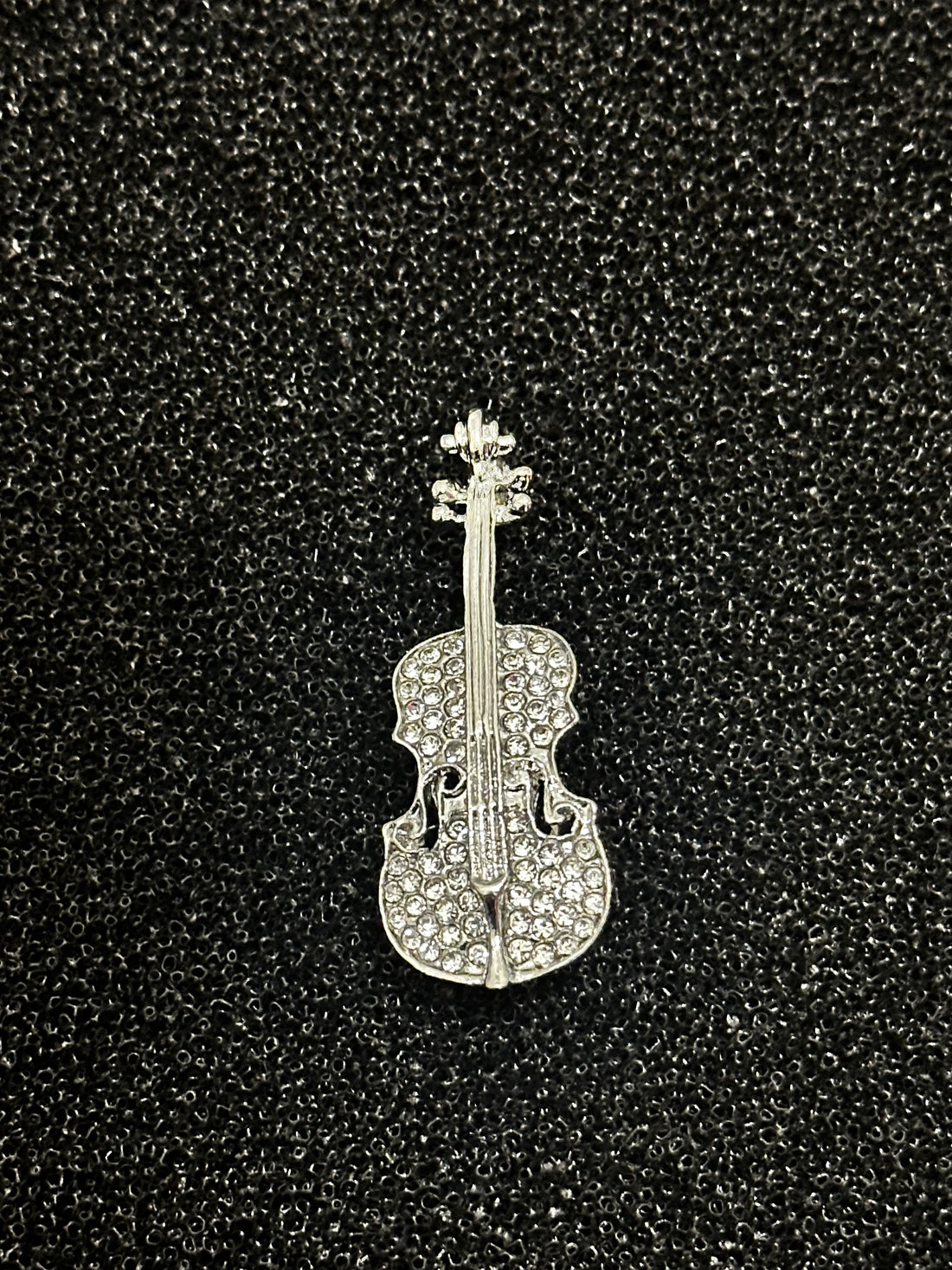 Silver Crystal Violin Brooch