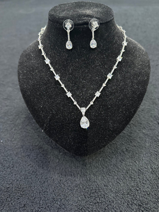 Crystal Art Deco Teardrop Necklace and Earrings Set