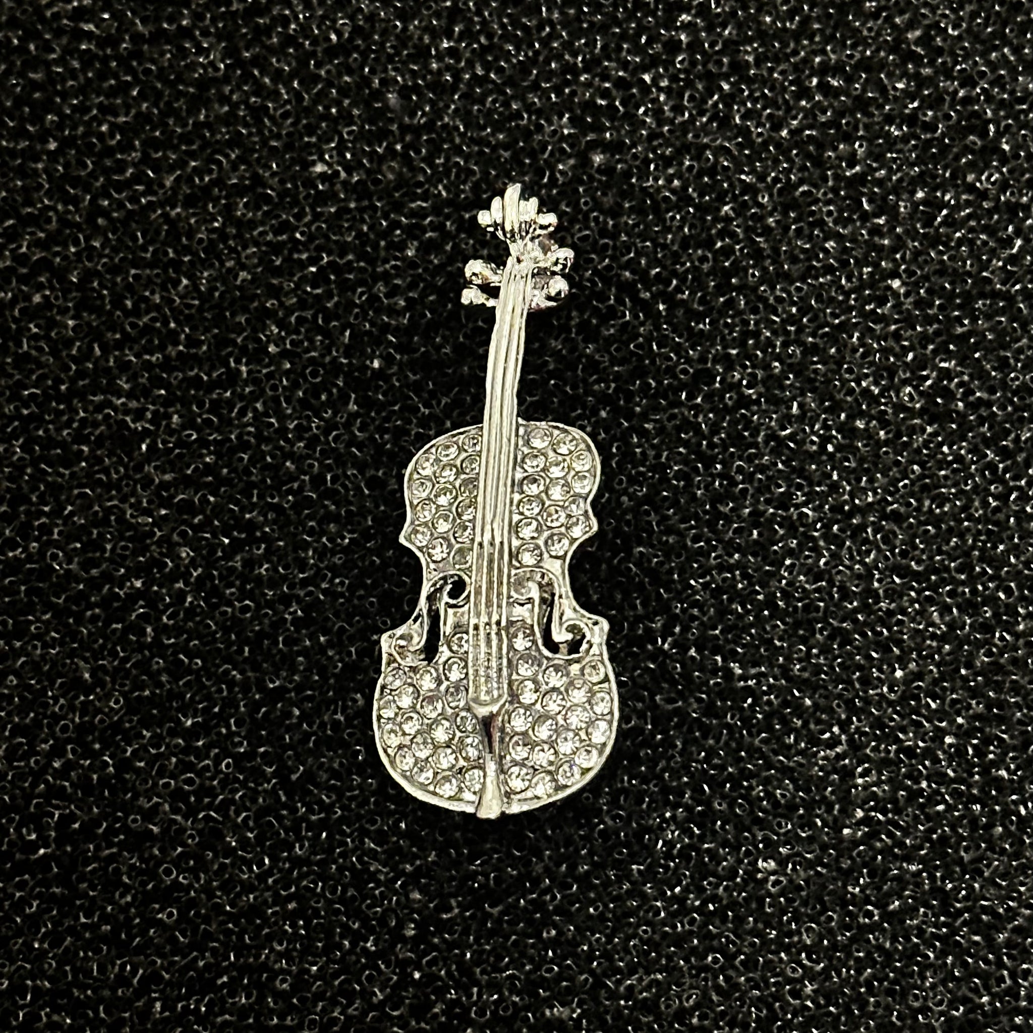 Silver Crystal Violin Brooch