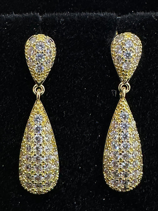 Long Drop Crystal Gold Earrings