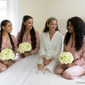 WEDDING DAY BRIDAL DRESSER:  Bride and 4 x Bridesmaids, 1 x Wedding Dress