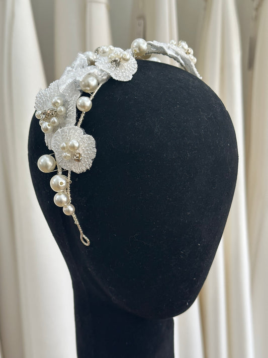 White Flower Pearl Headband