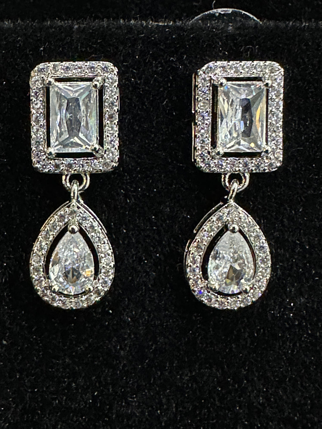 Rectangle Teardrop Crystal Earrings