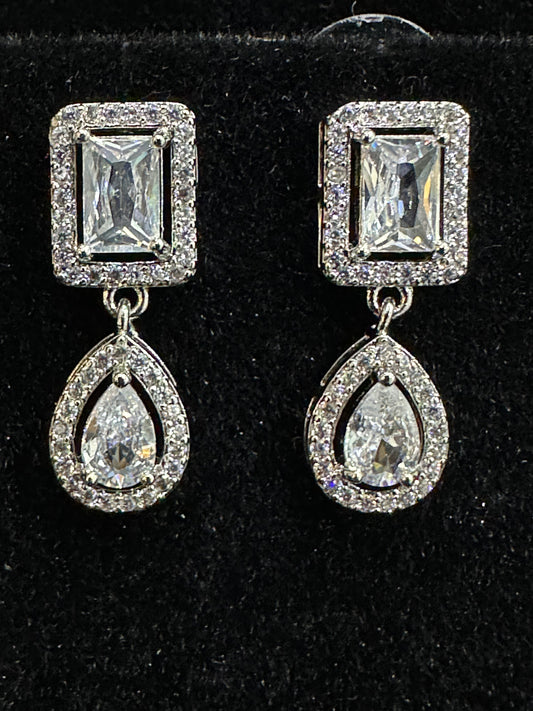 Rectangle Teardrop Crystal Earrings