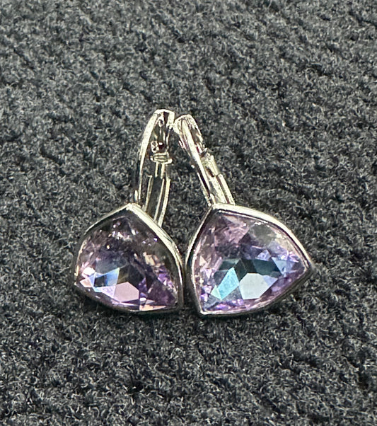 Lilac Crystal Triangle Earrings