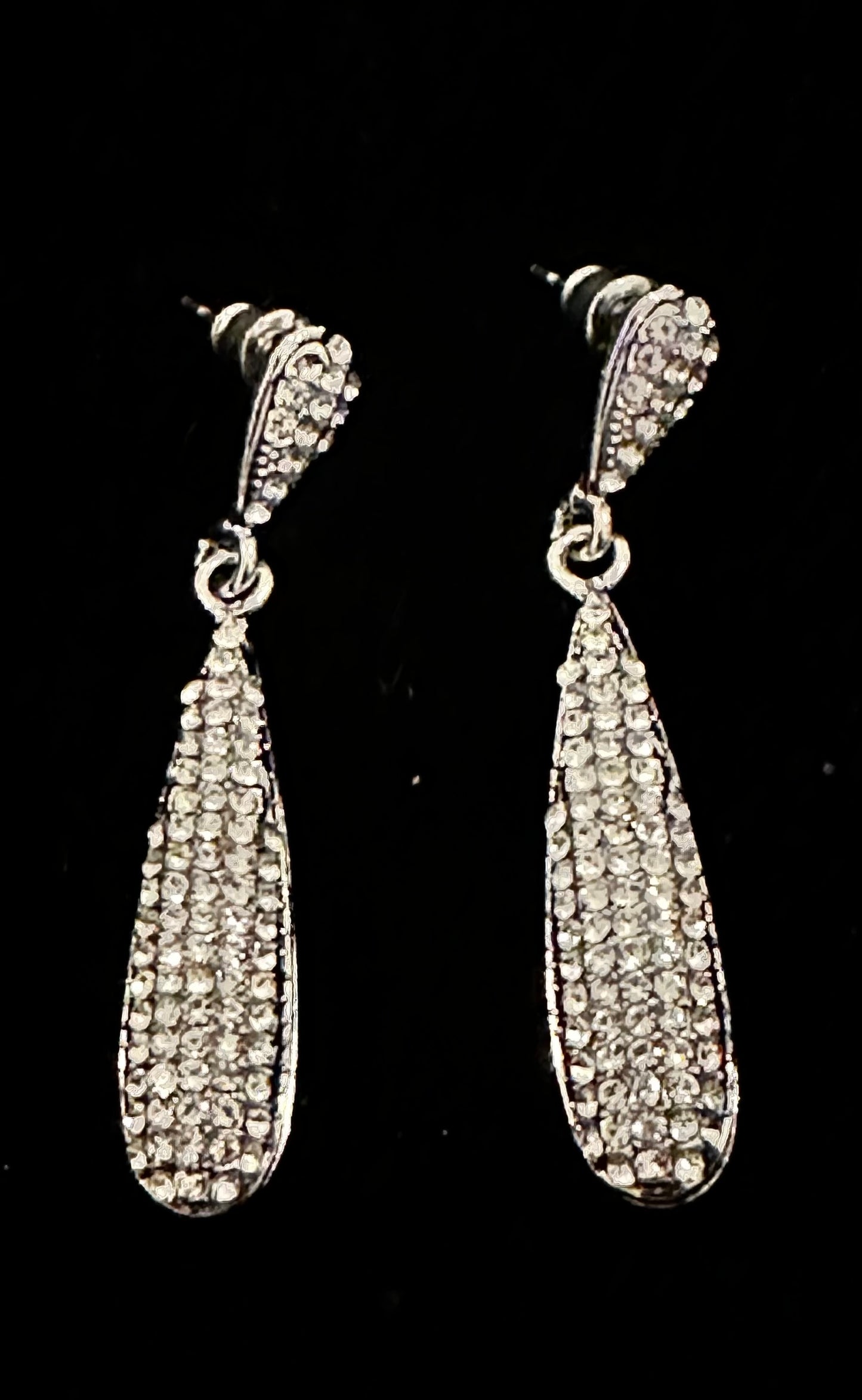 Silver Pave Drop Earrings