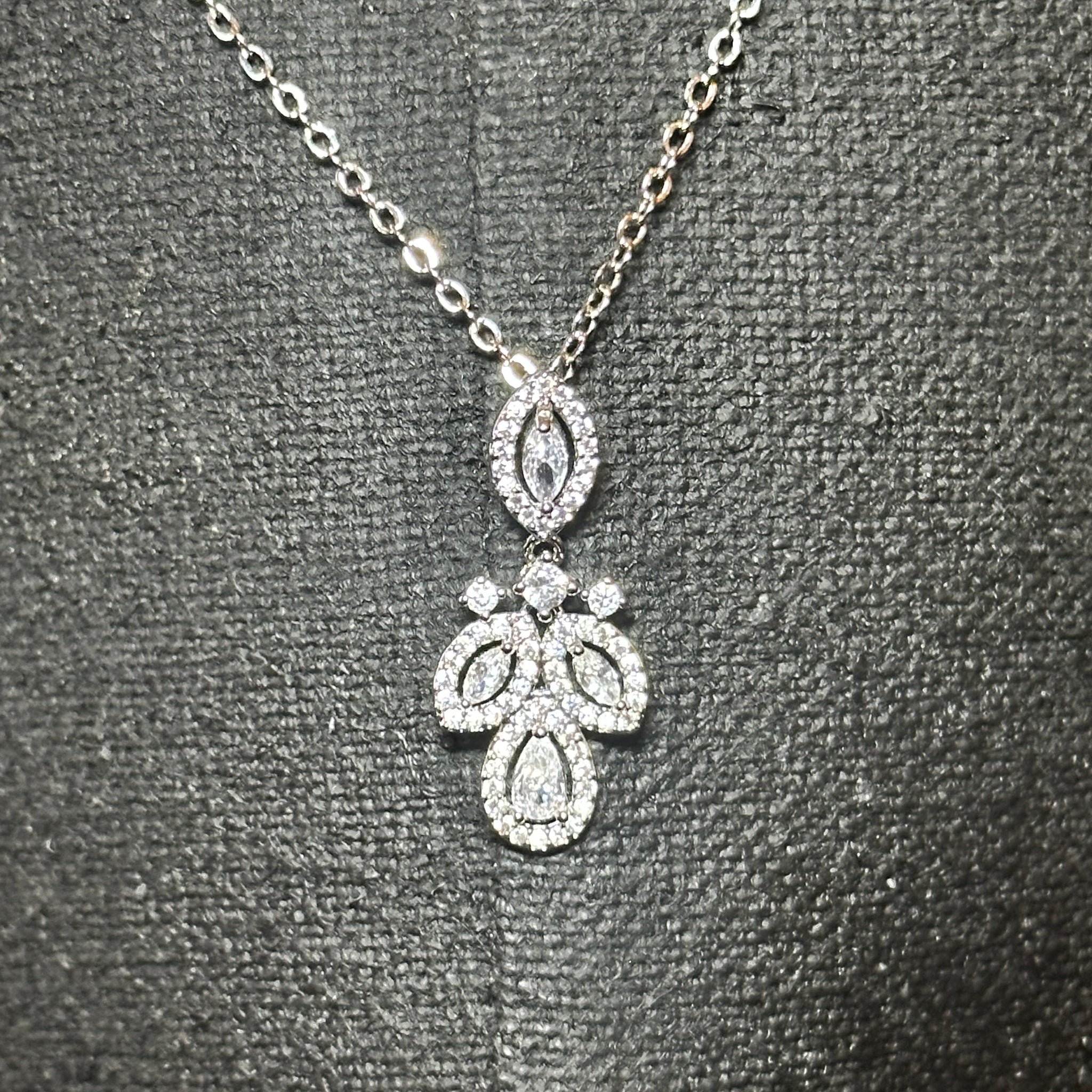 4 Petal CZ Water Drop Necklace