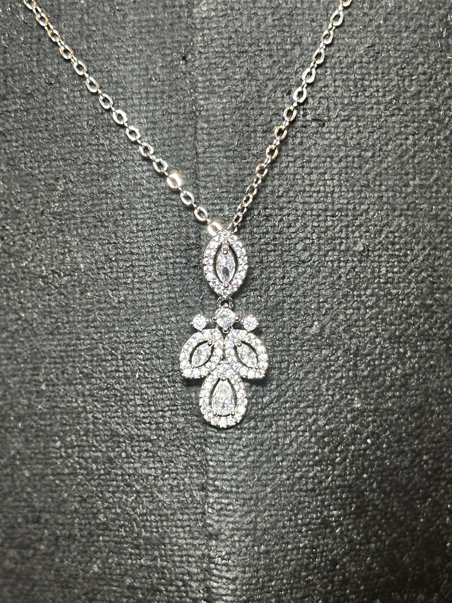 4 Petal CZ Water Drop Necklace