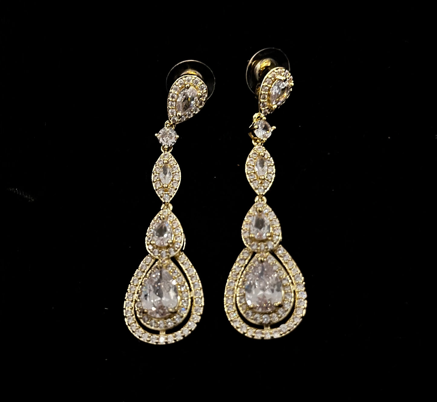 Gold 4 Teardrop Crystal Earrings