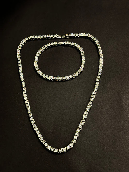 Tennis Necklace and Bracelet Set - Silver