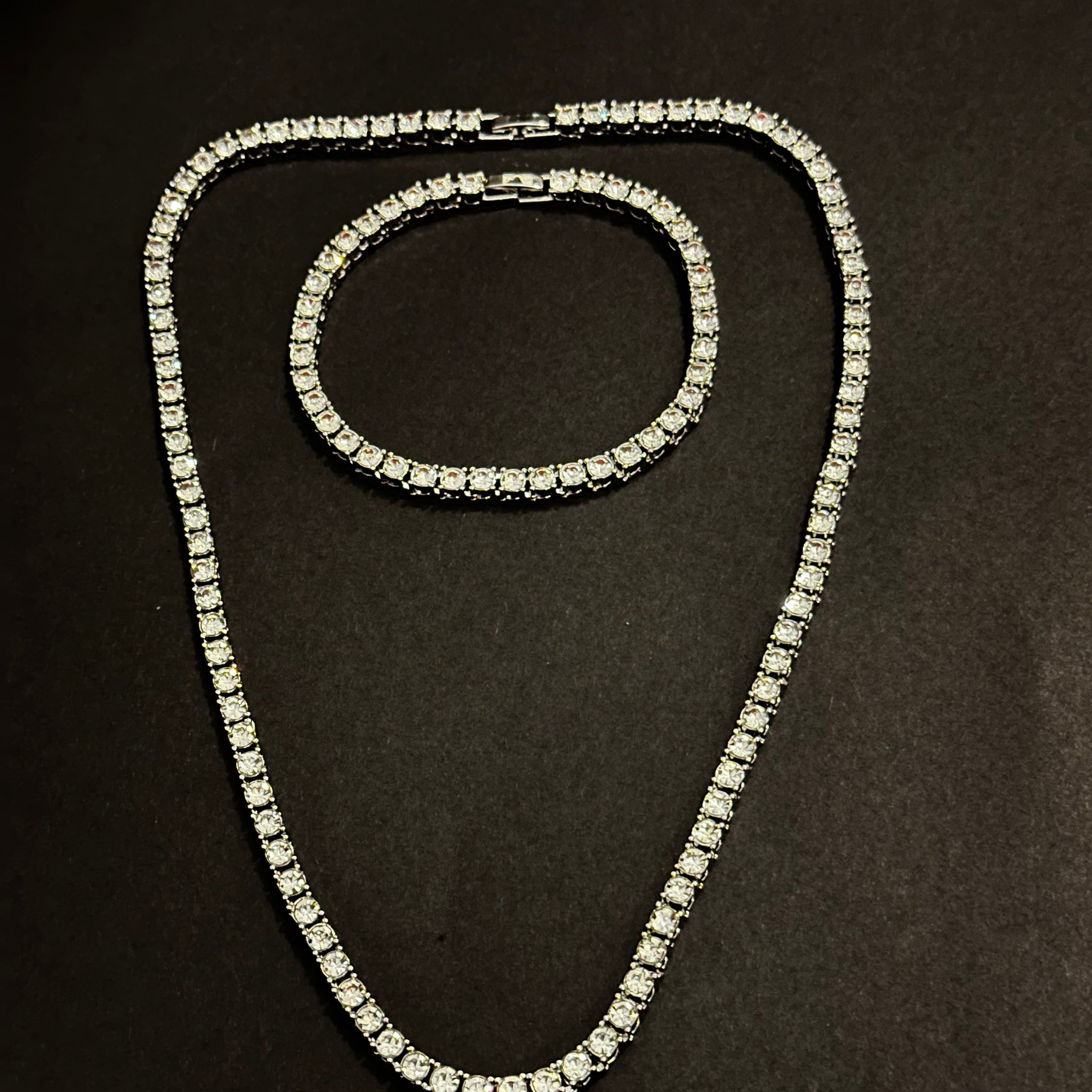 Timeless Silver Tennis Necklace and Bracelet Set for Brides