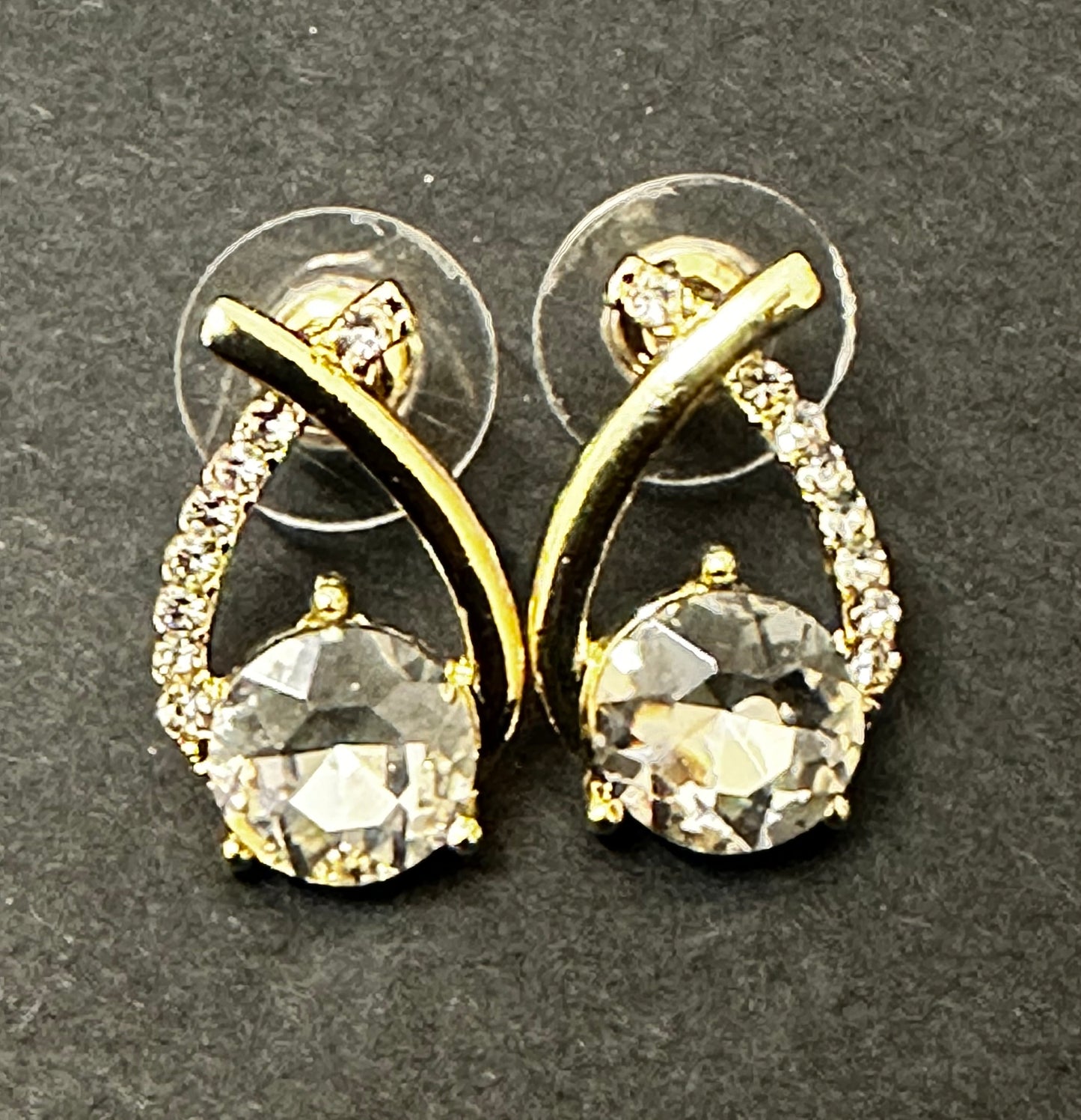 Oval Crystal Studs - Gold