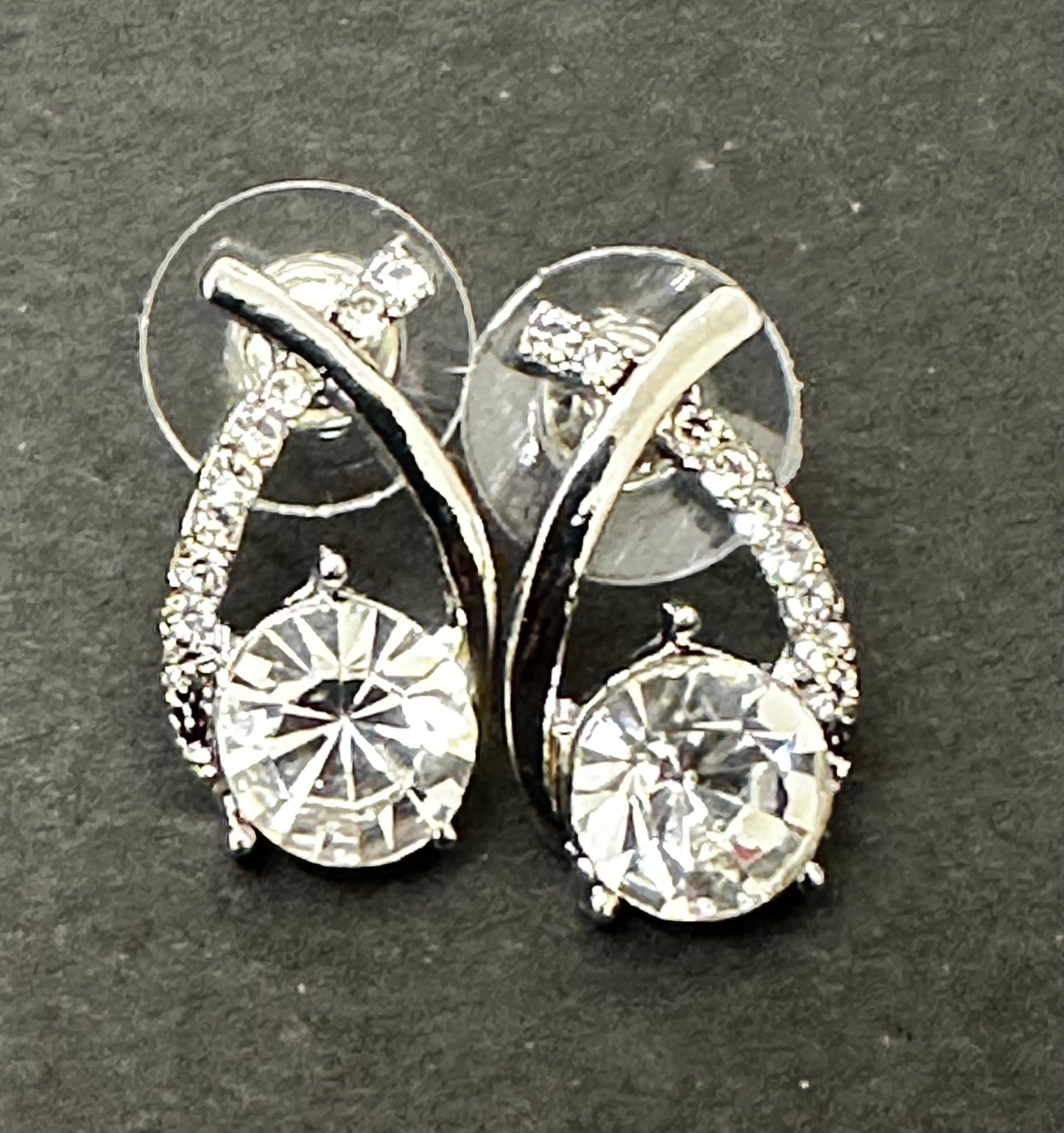 Oval Crystal Studs- Silver