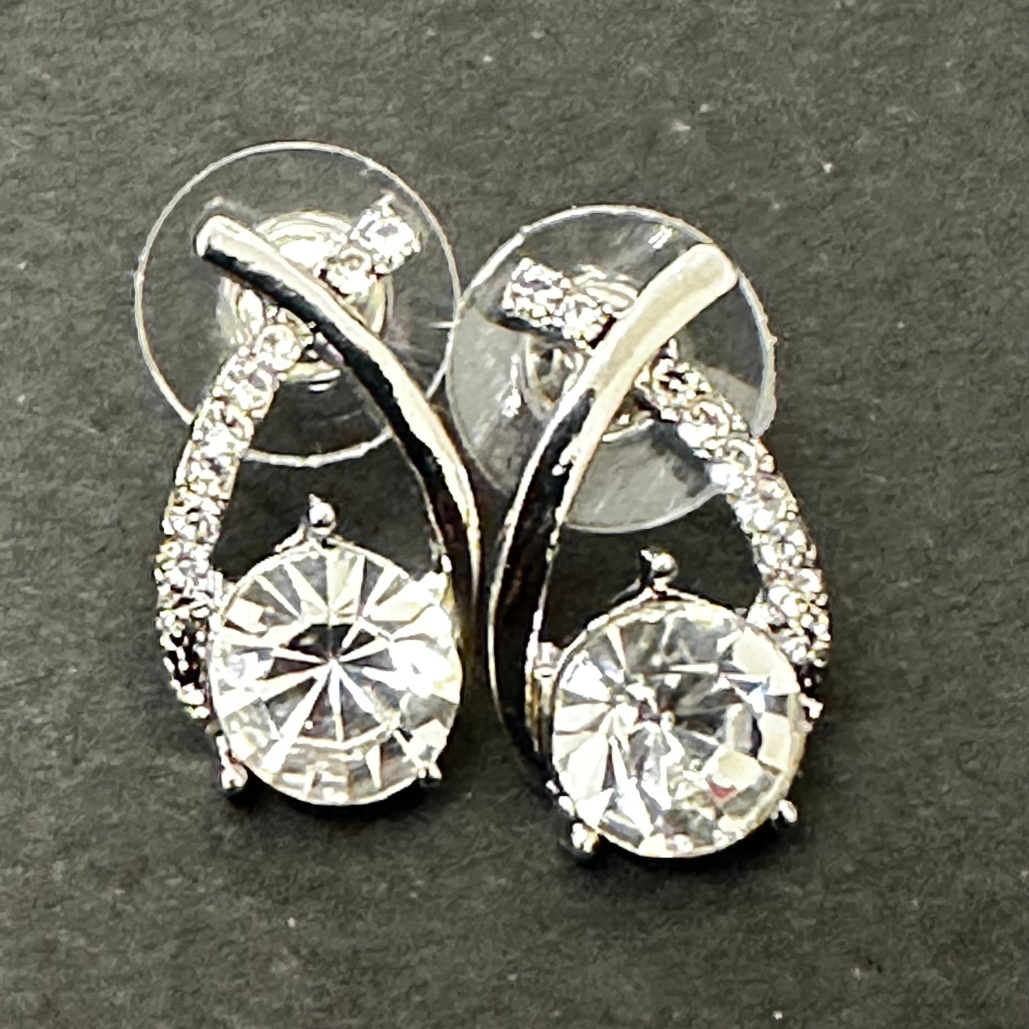 Oval Crystal Studs- Silver