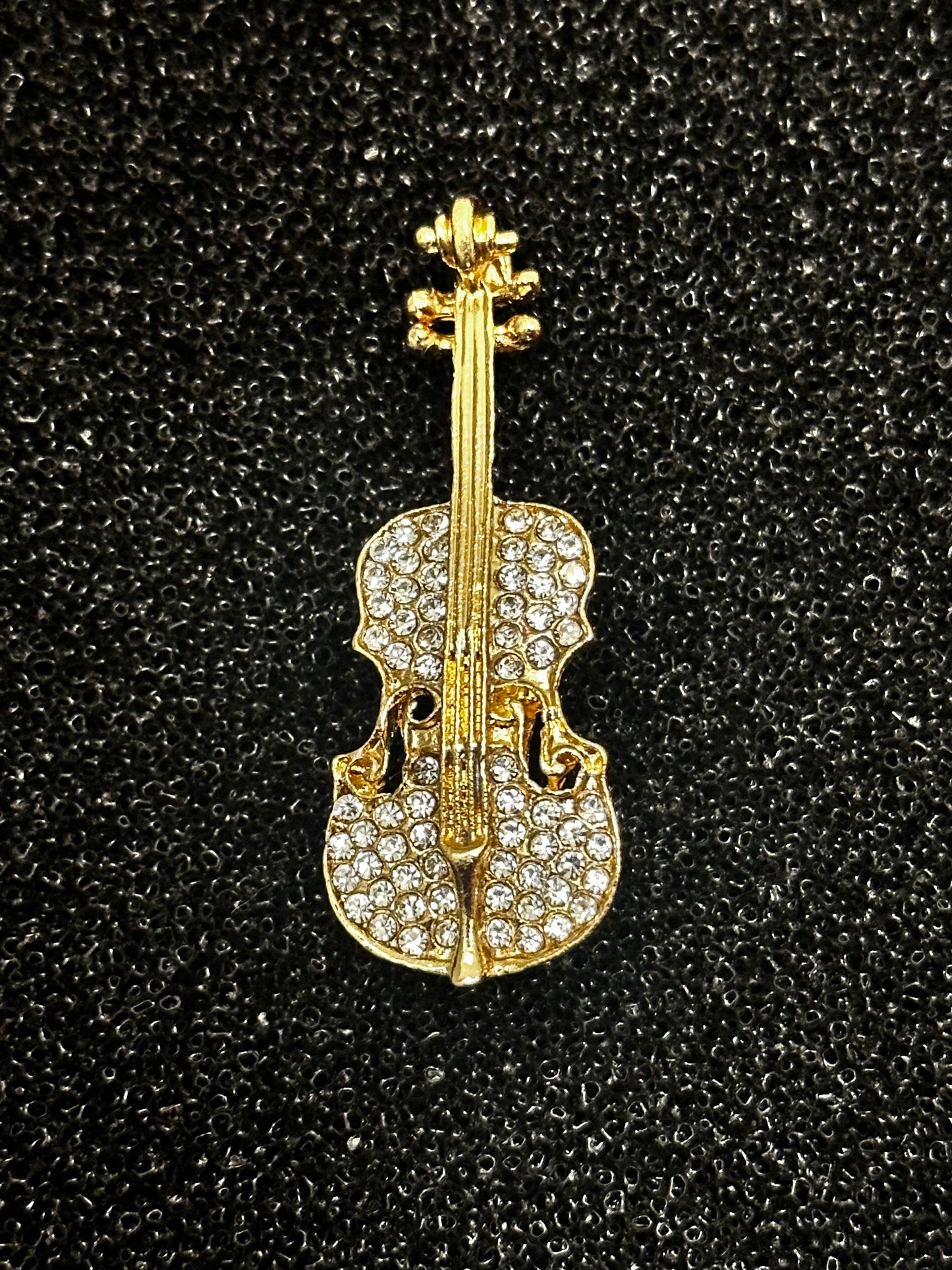 Gold Crystal Violin Brooch