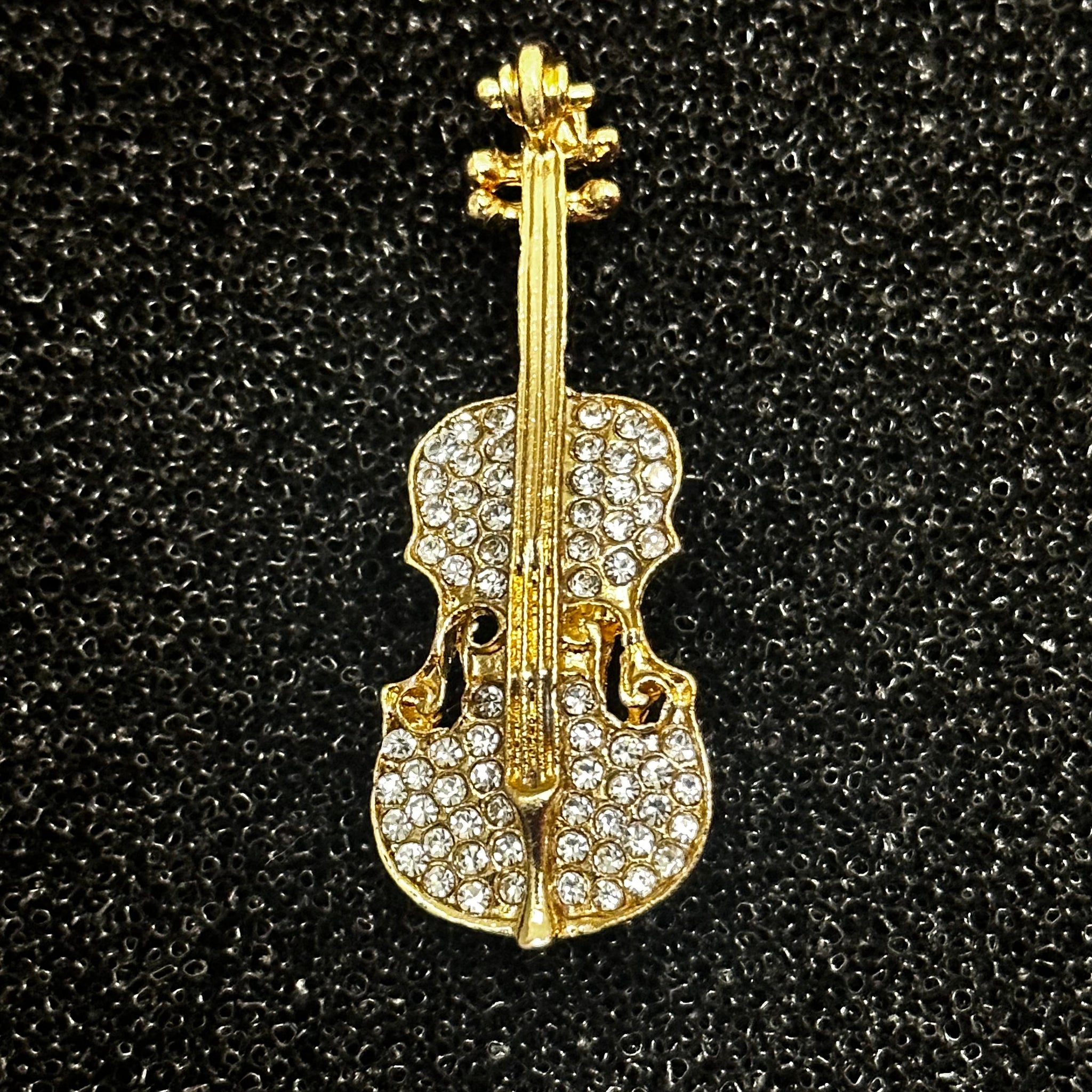 Gold Crystal Violin Brooch
