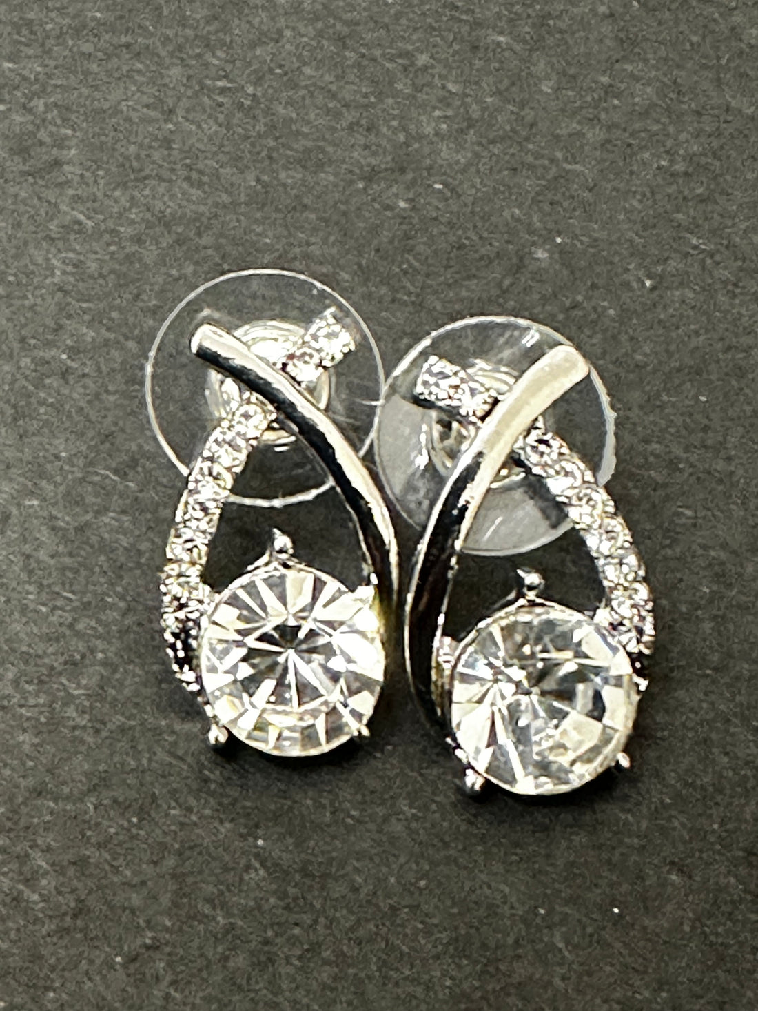 Oval Crystal Studs- Silver