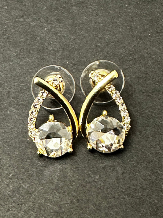 Oval Crystal Studs - Gold