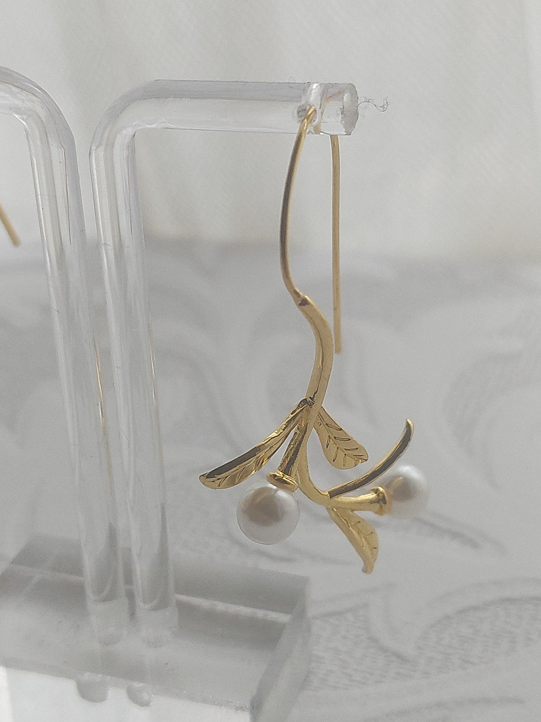 Long Gold Vine Pearl Earrings