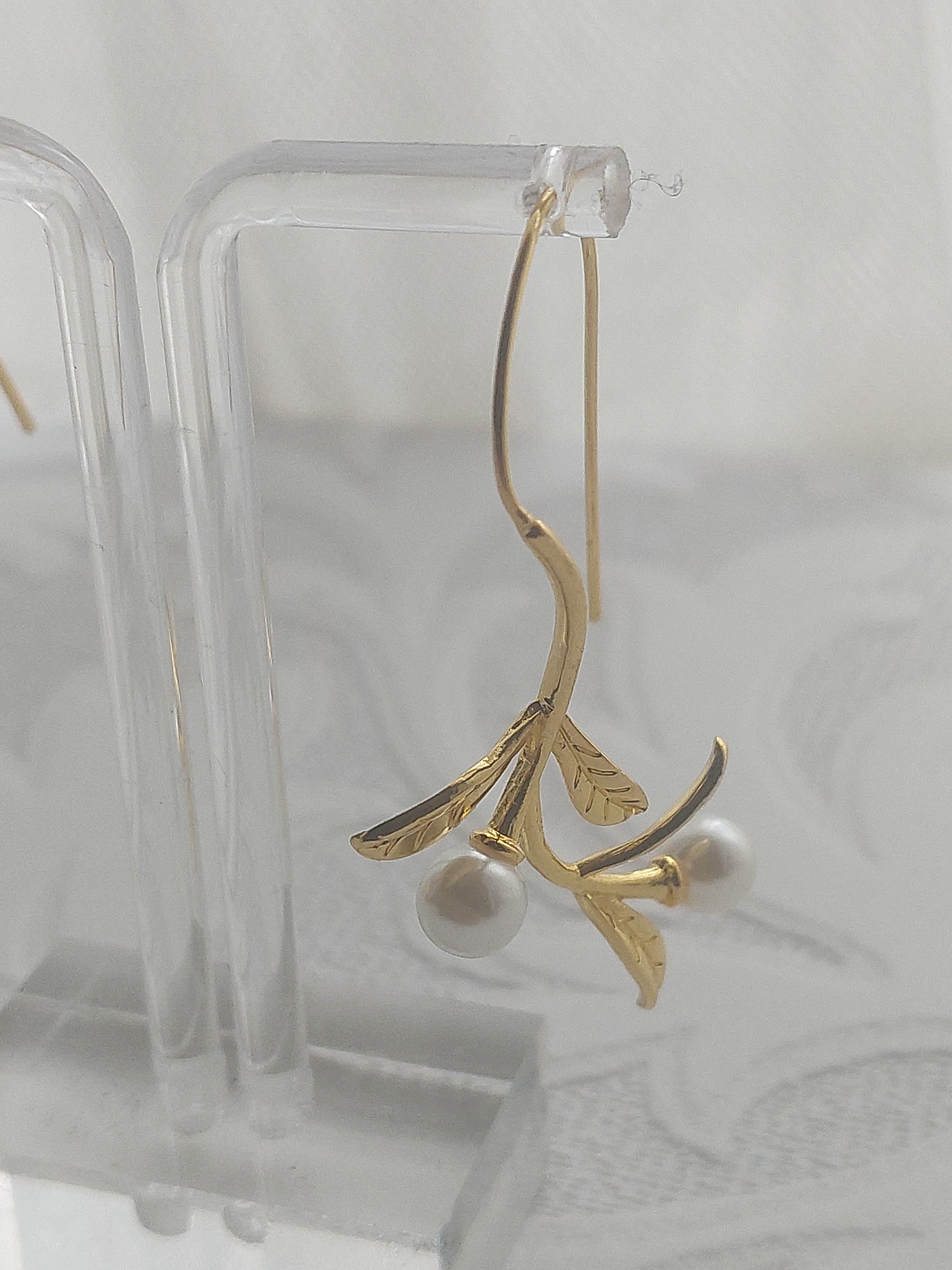 Long Gold Vine Pearl Earrings