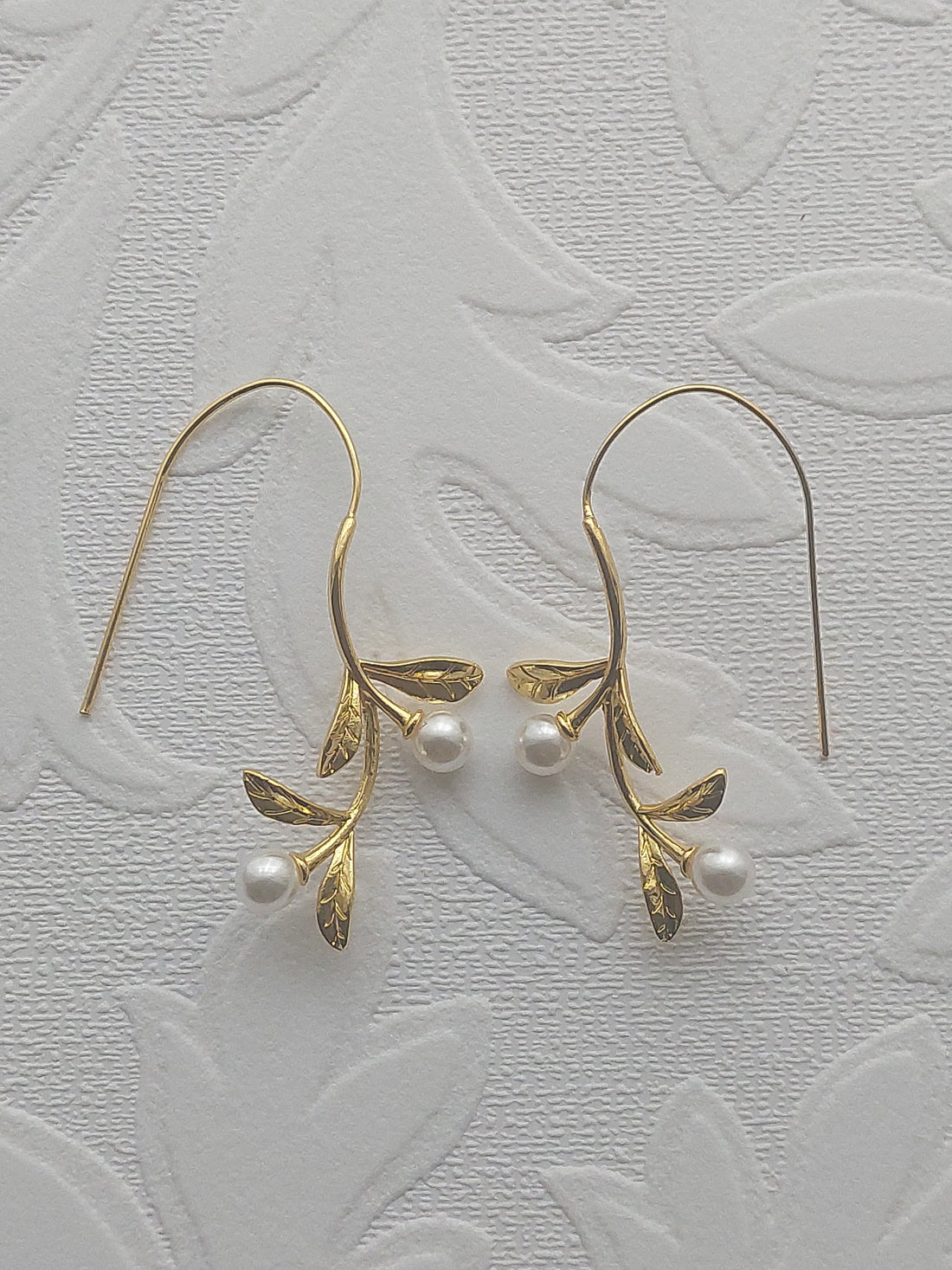 Long Gold Vine Pearl Earrings