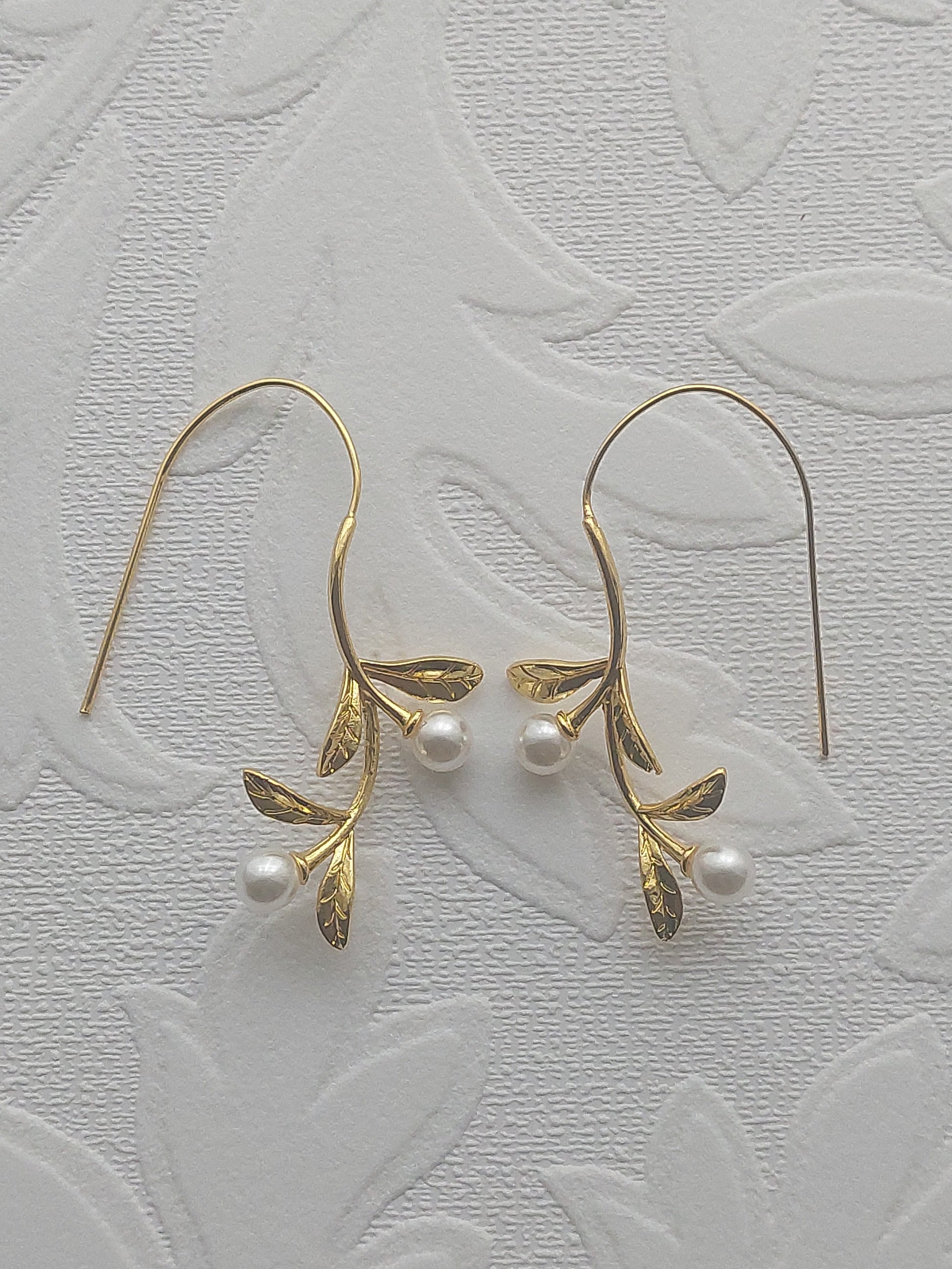 Long Gold Vine Pearl Earrings