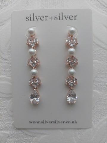 Rose Gold Triple Pearl Earrings