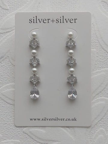 Silver Triple Pearl Earrings