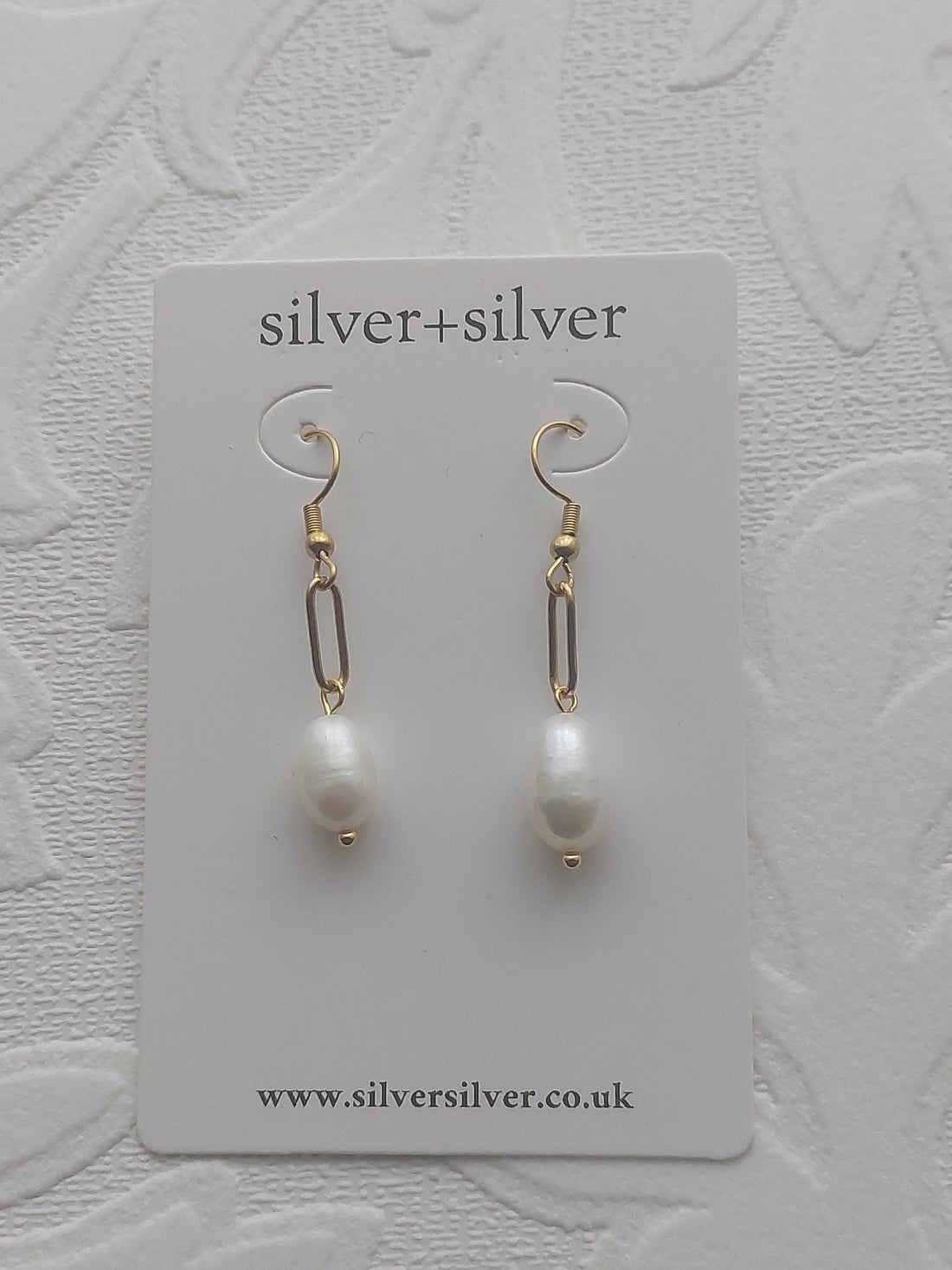Long Gold Link Drop Pearl Earrings