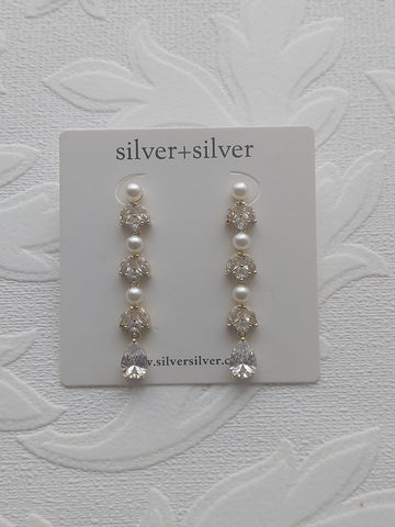 Gold Triple Pearl Earrings