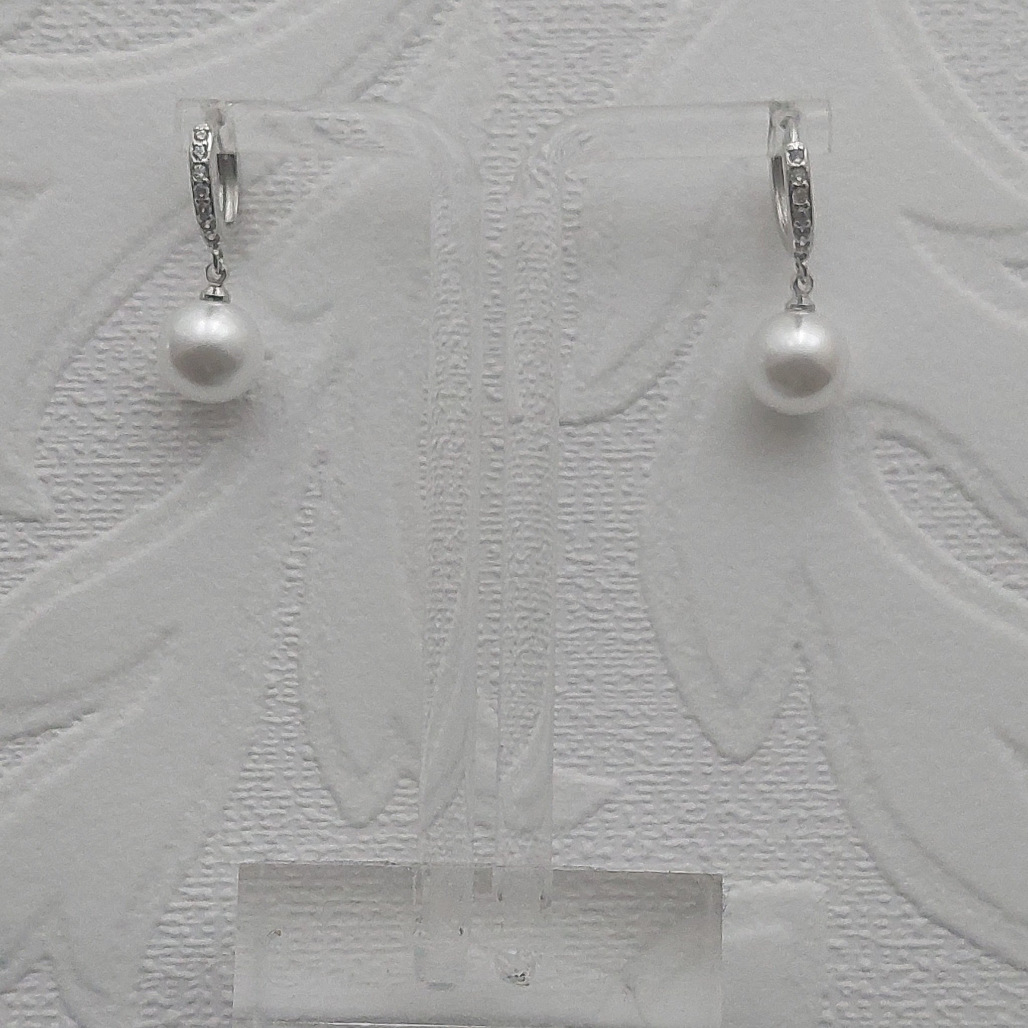 Rhinestone Hoop Drop Pearl Earrings