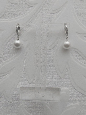 Rhinestone Hoop Drop Pearl Earrings