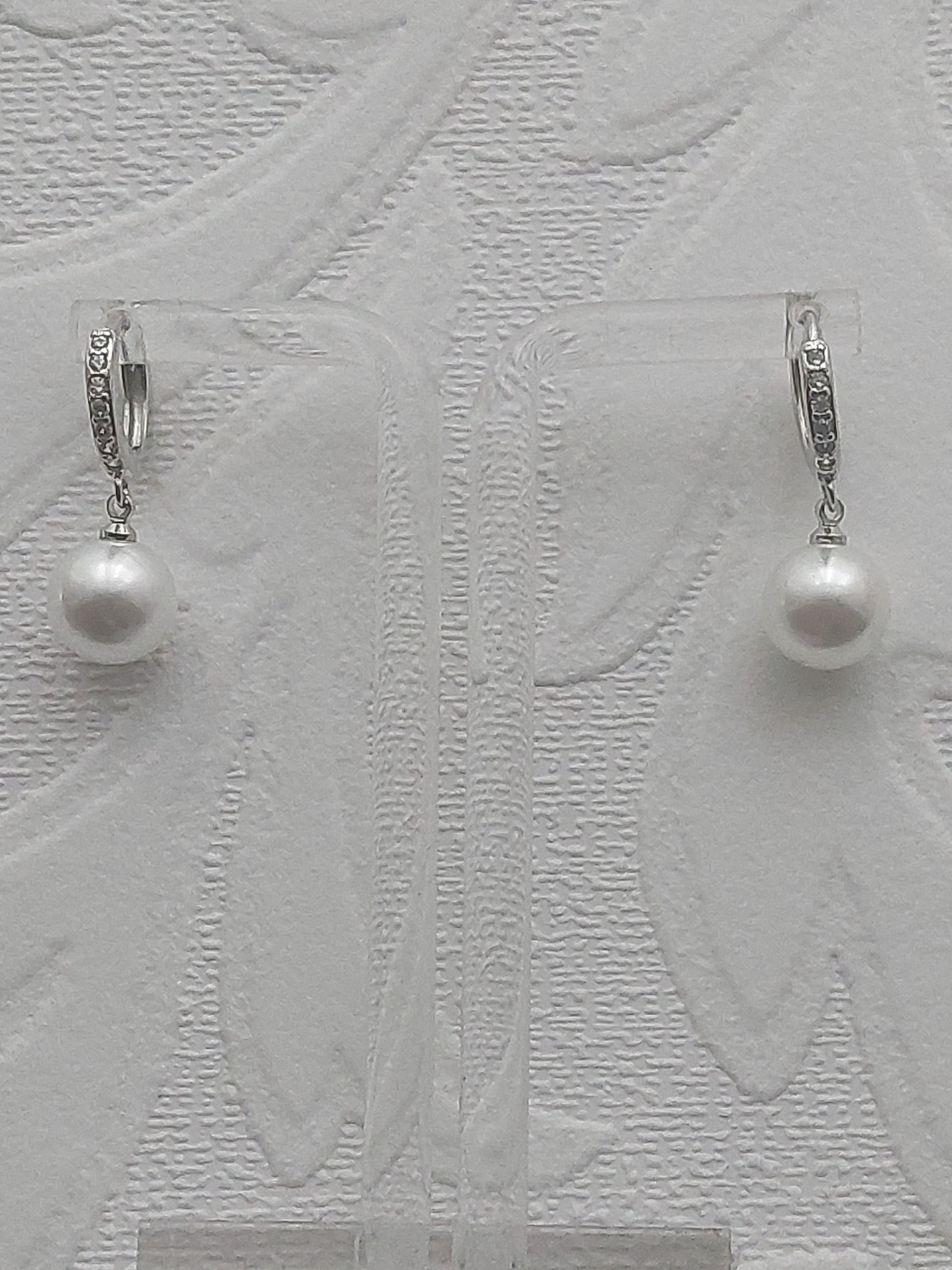 Rhinestone Hoop Drop Pearl Earrings
