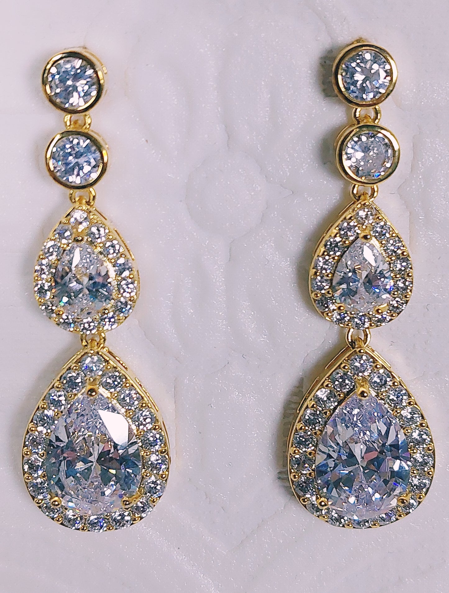 Double Crystal Gold Drop Earrings