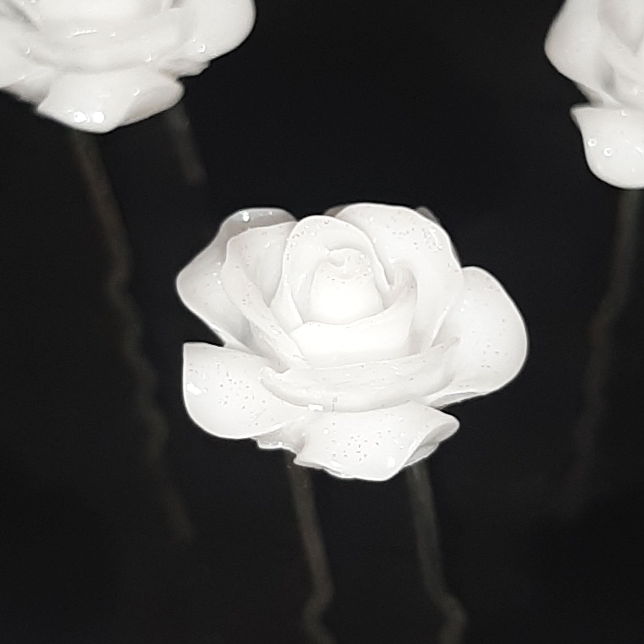 White Rose Acrylic Flower Hair Pins