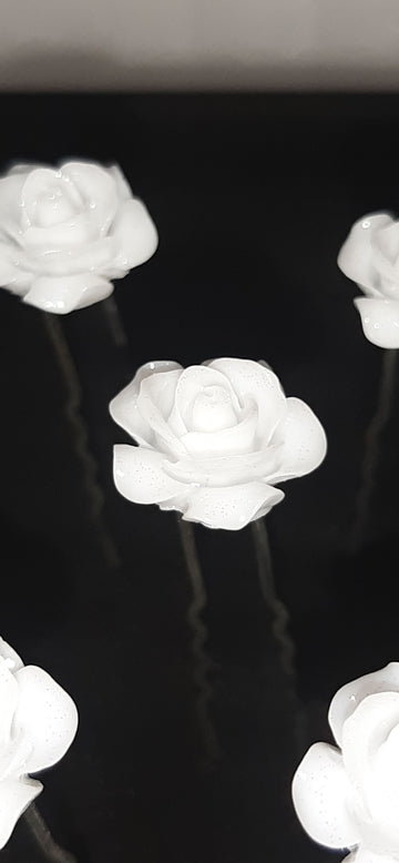 White Rose Acrylic Flower Hair Pins