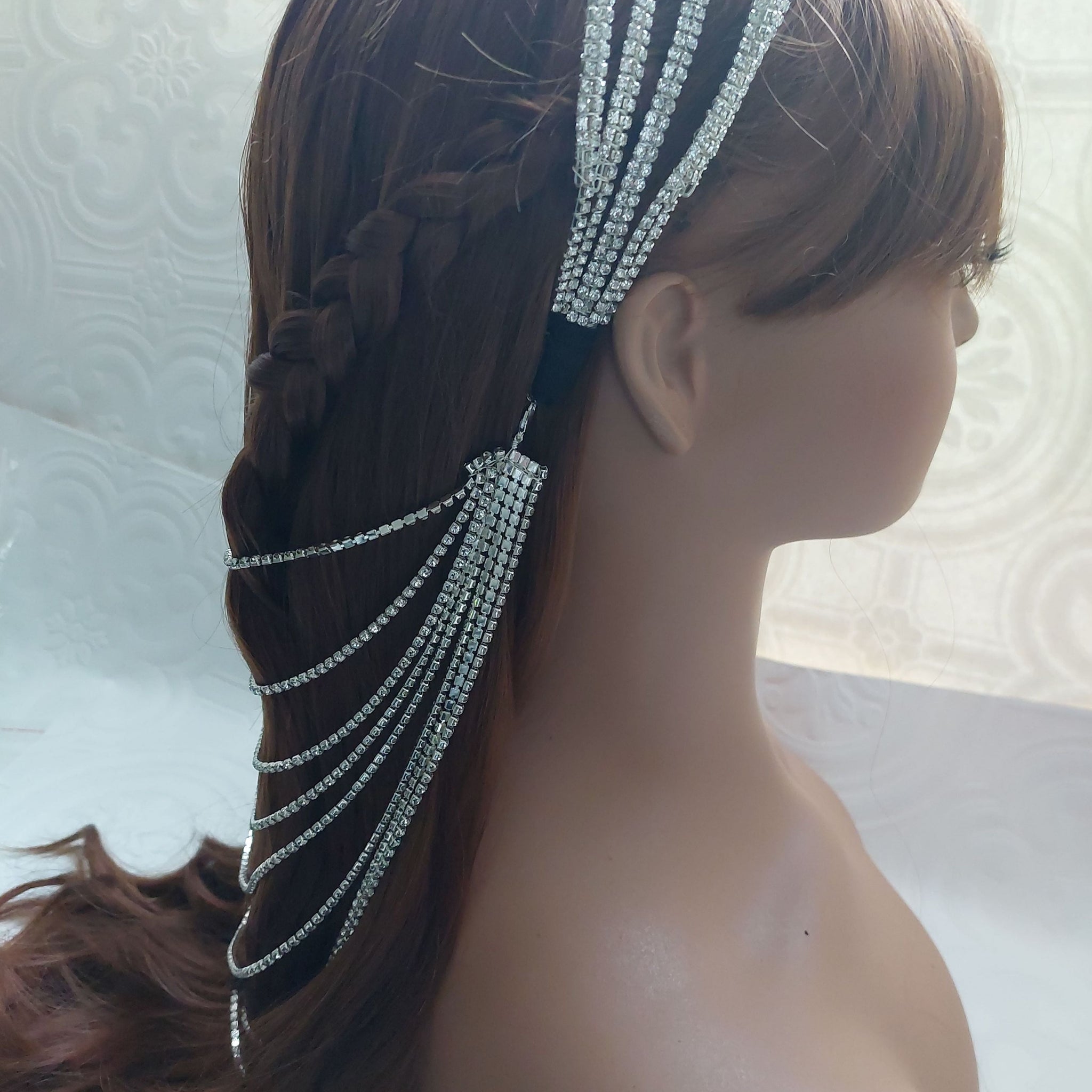 Rhinestone Hairband with Drape Attachment