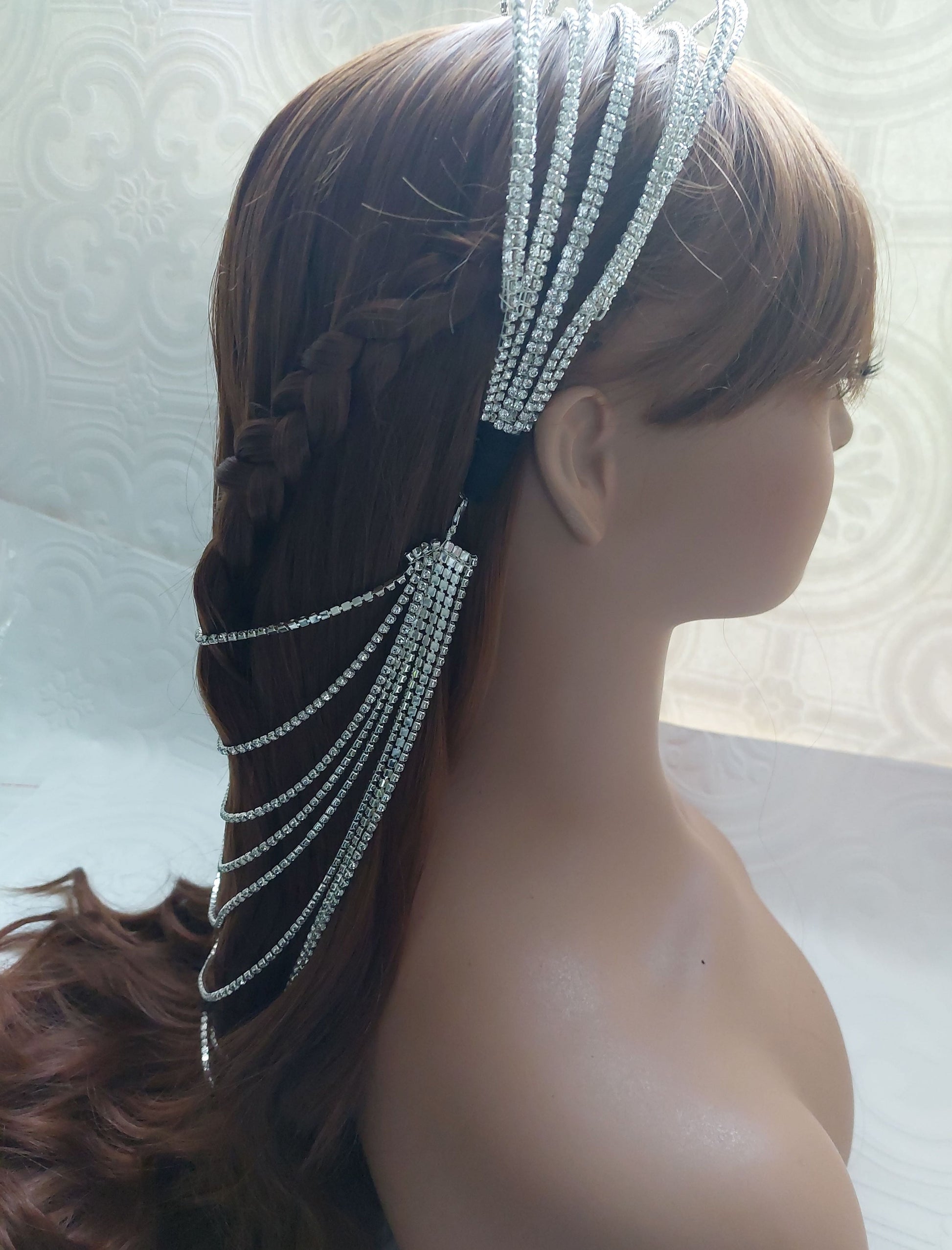 Rhinestone Hairband with Drape Attachment