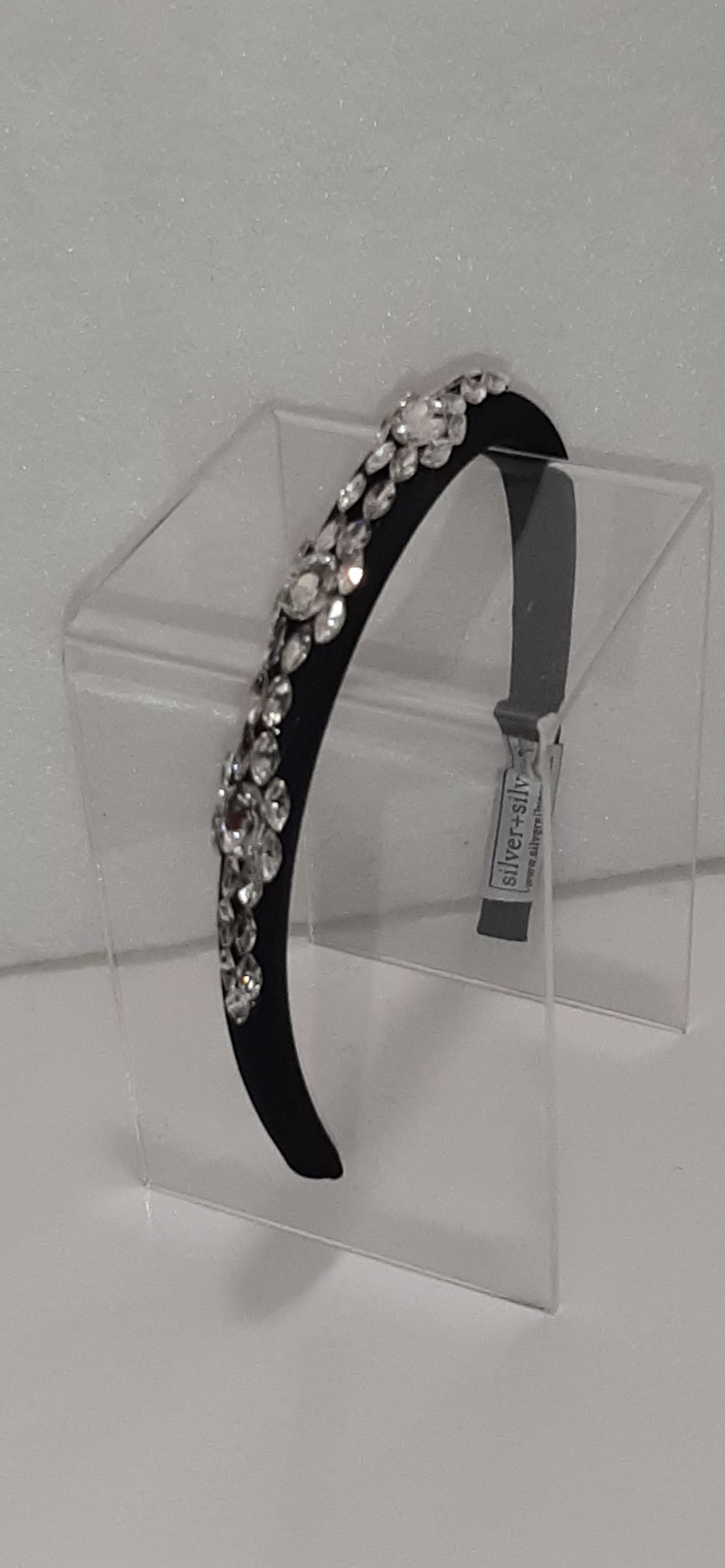 Handmade Black Thin Satin Rhinestone Headband