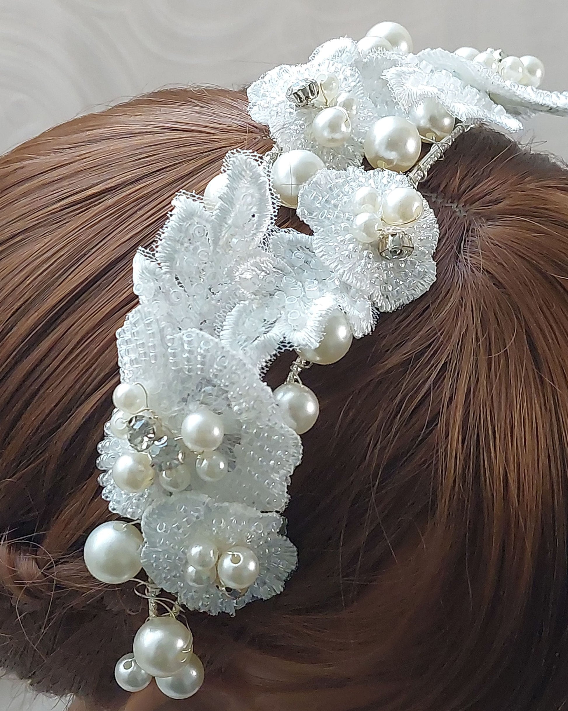 White Flower Pearl Headband