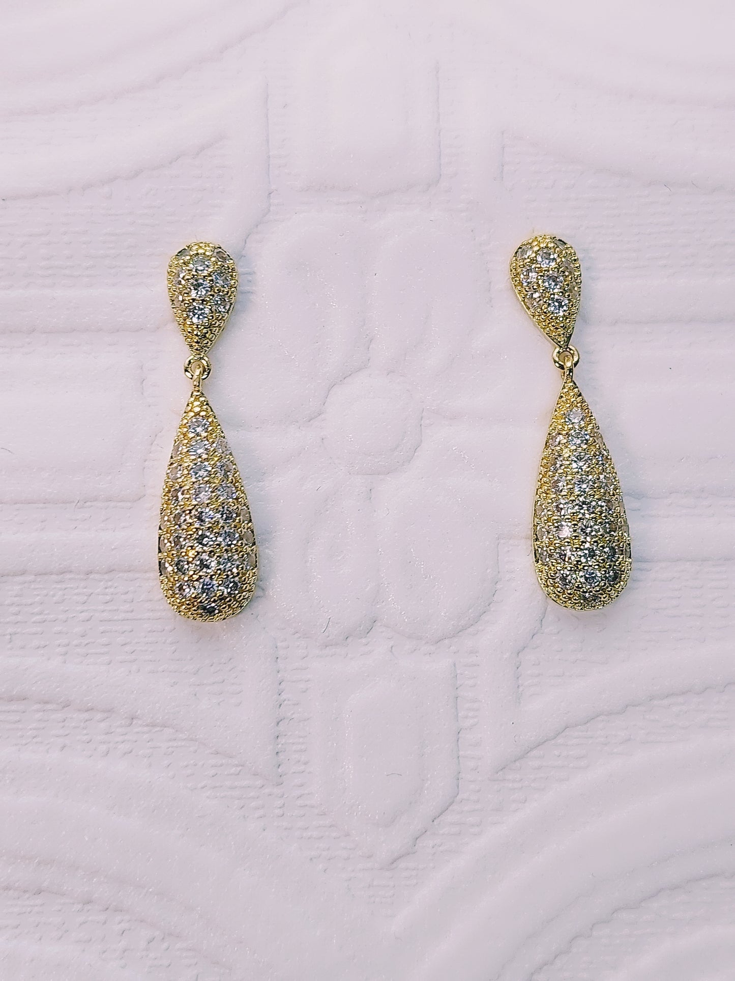 Long Drop Crystal Gold Earrings