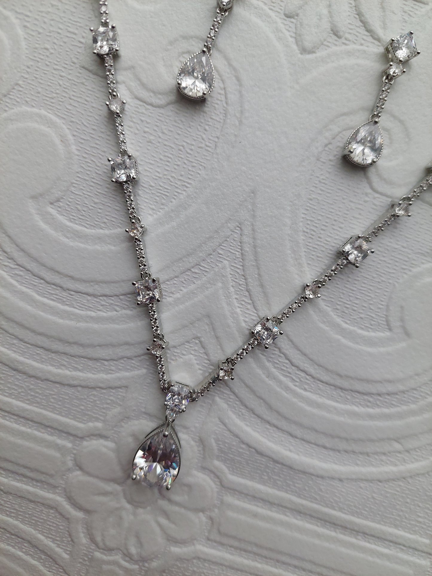 Crystal Art Deco Teardrop Necklace and Earrings Set