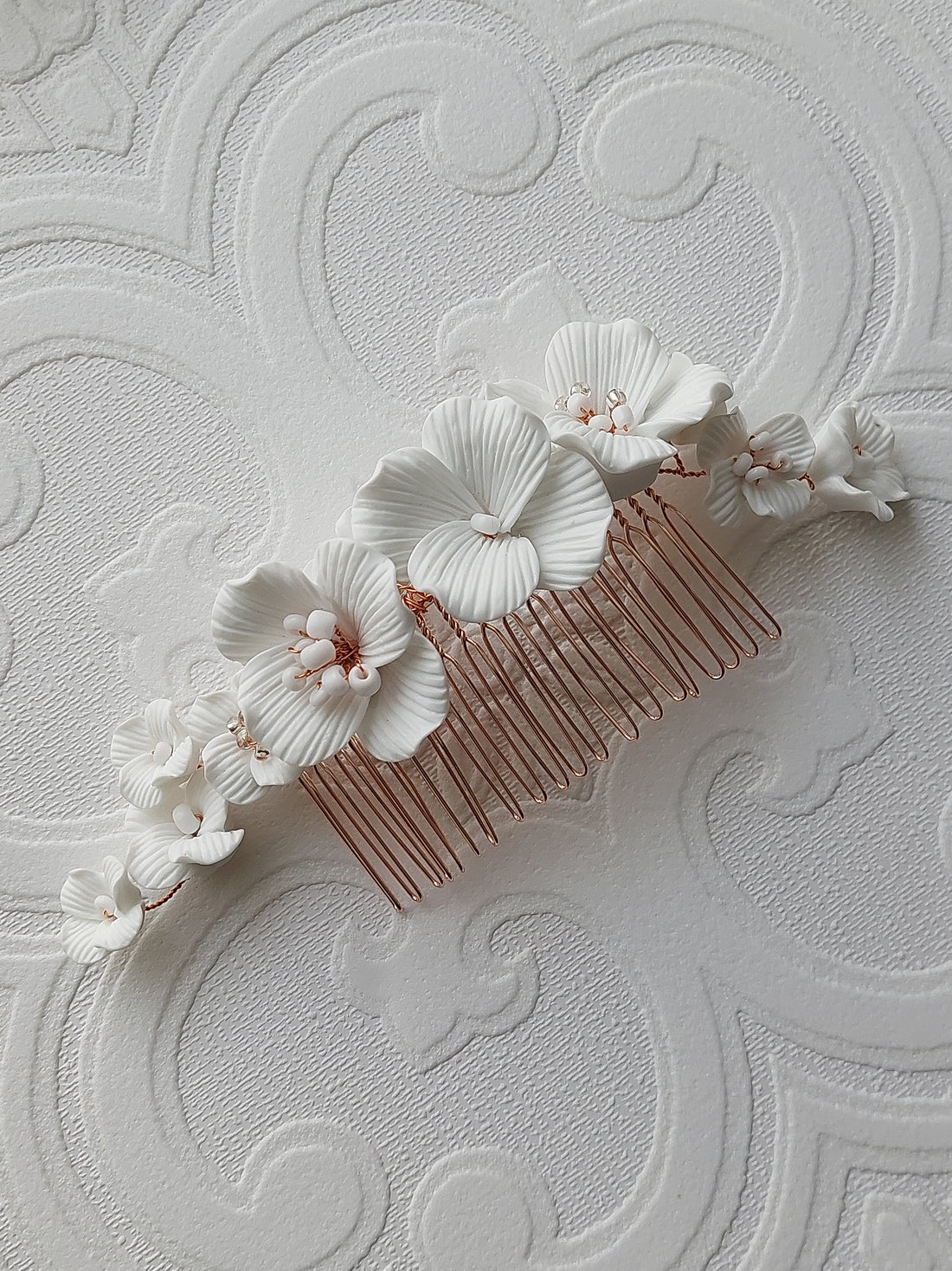 Clay Flower Rose Gold Hair Comb