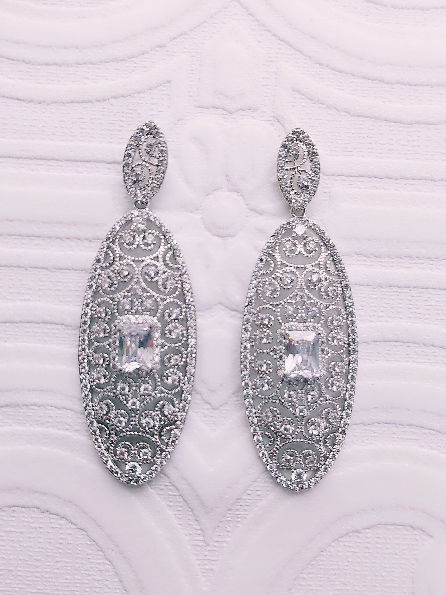 Large Ornate Crystal Earrings