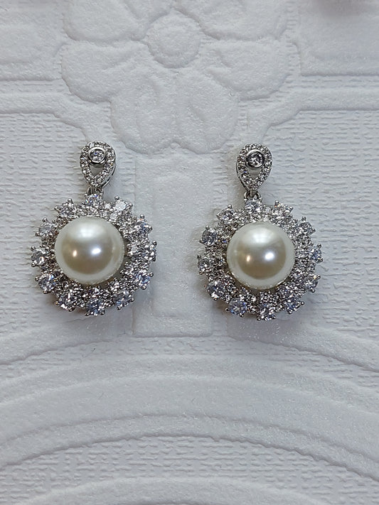 Round Crystal / Pearl Drop Earrings