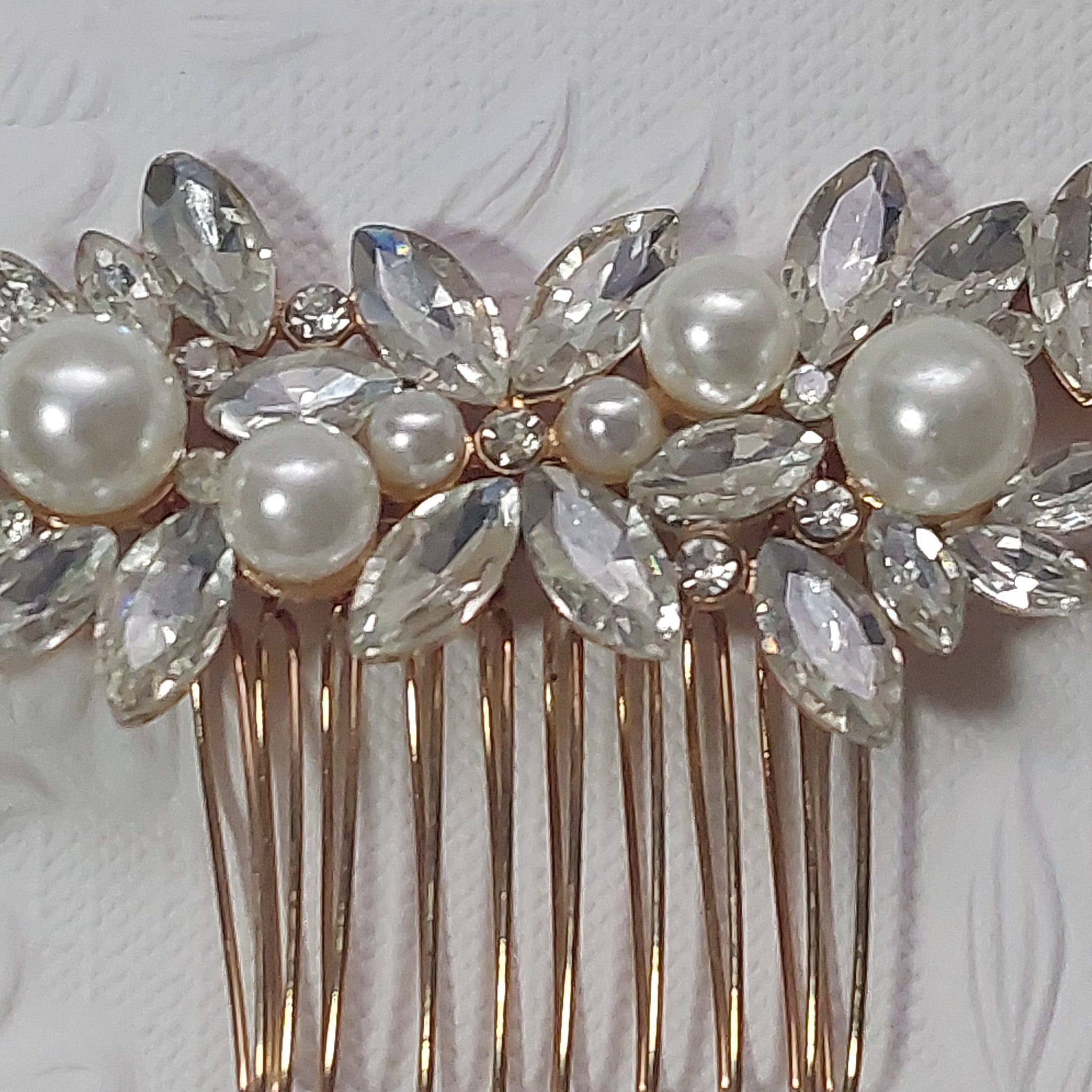 Gold Crystal and Pearl Hair Comb