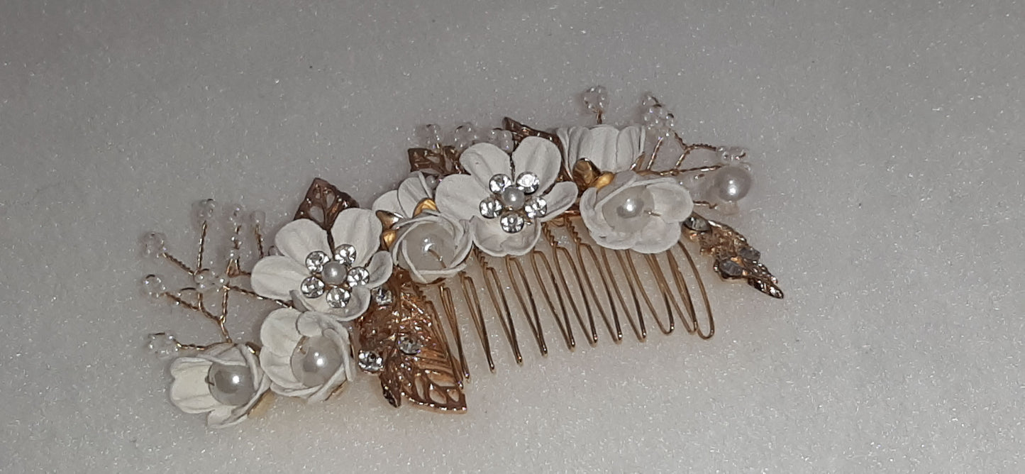 Gold and Ivory Flower Haircomb