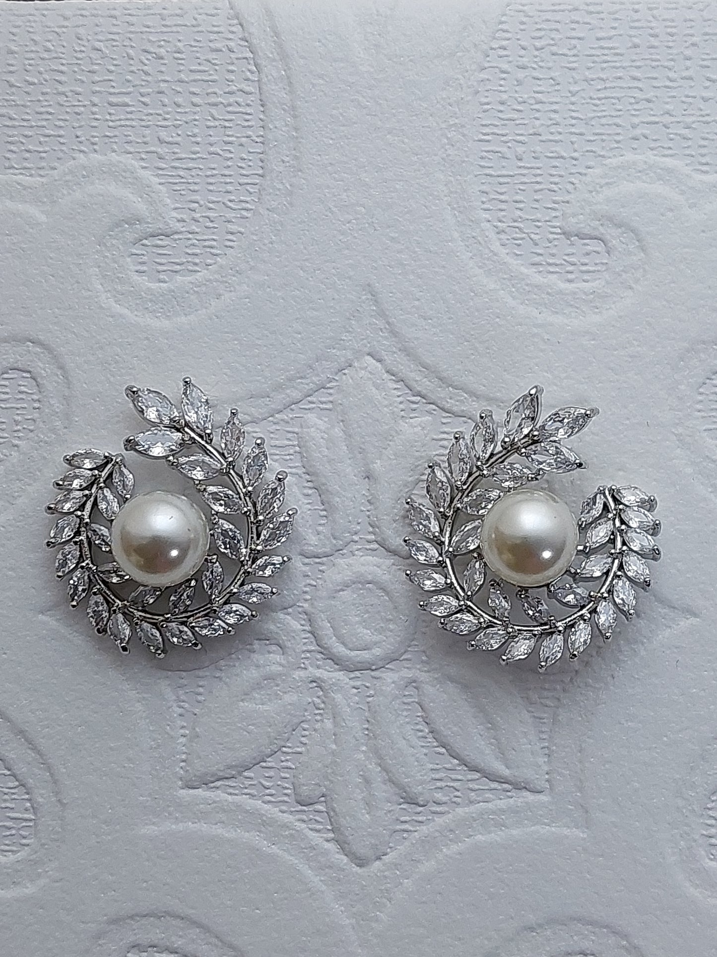 Curved Crystal Pearl Stud Earrings