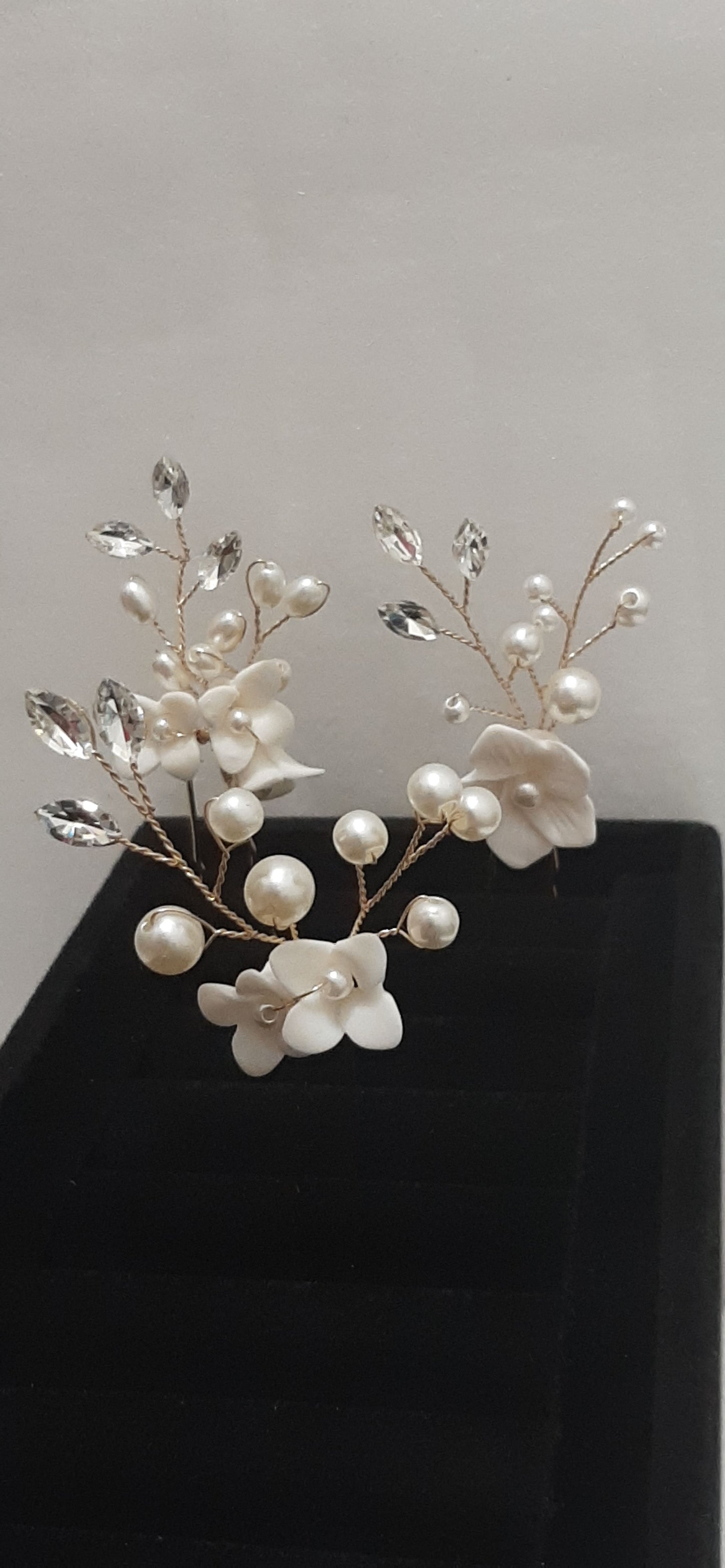 Clay Flowers Pearl Hairpins Set of 3